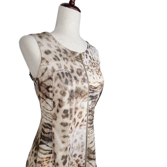 CARMEN STEFFENS Designer Ponte Knit Animal Print Fit Flare Sleeveless Dress - M - Picture 4 of 11